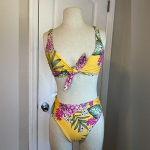 Guess Bikini Front tie High waist Yellow Tropical Bikini
